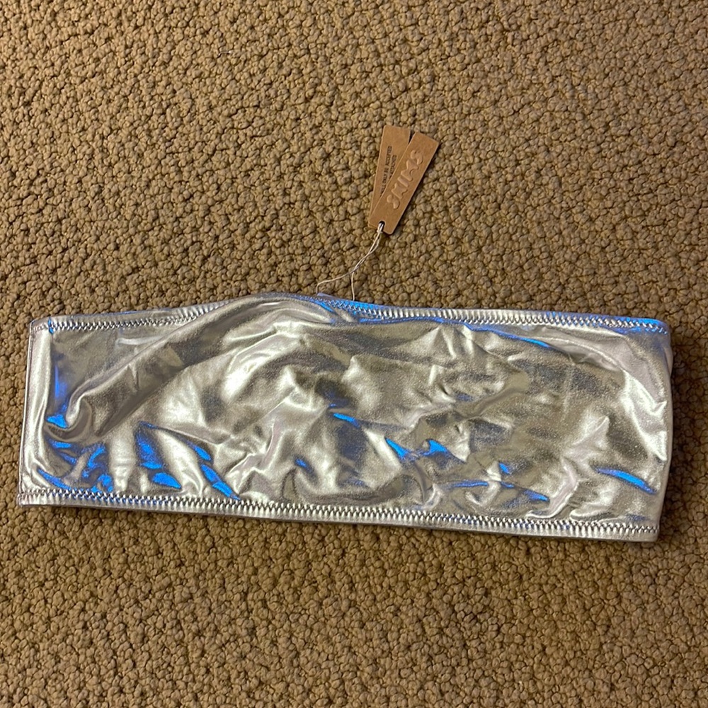 Skims Metallic Silver Bandeau Swim Top